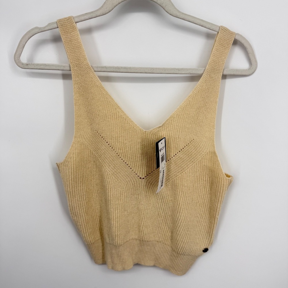 Roxy Crazy Glory Tank Top Women S Beige Knit V-Neck Cropped Sweater